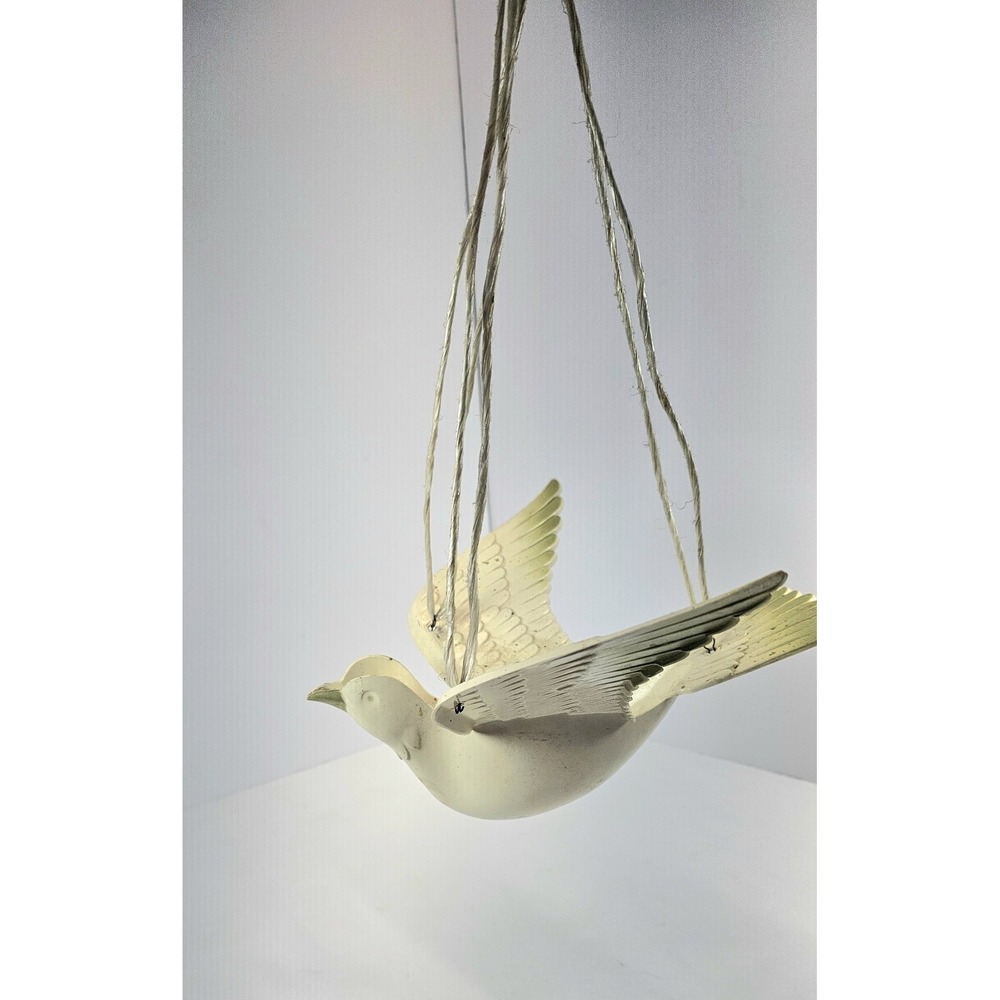 Retro MCM Hanging Bird Planter Swag Pot Cream Green Plastic Boho Decor